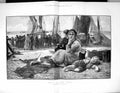 Old 1882 Sale Boat Fishing Family Beach Seaside Scene Morris Fine Art 19th