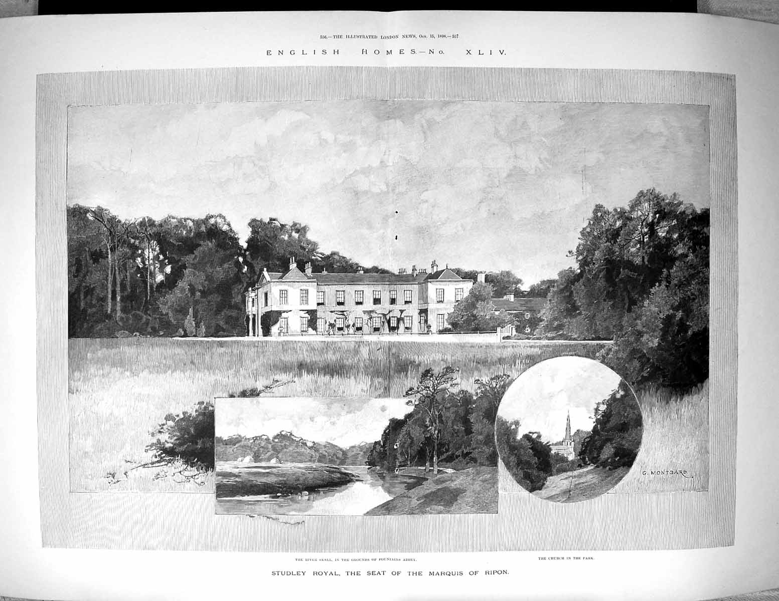 Old 1898 Studley Royal Marquis Ripon River Skell Church Fountains Abb 19th