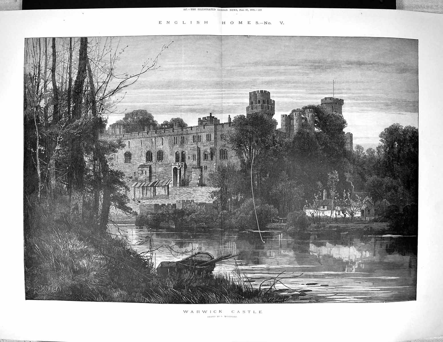 Old 1886 Exterior Warwick Castle England Architecture Montbard Fine A 19th