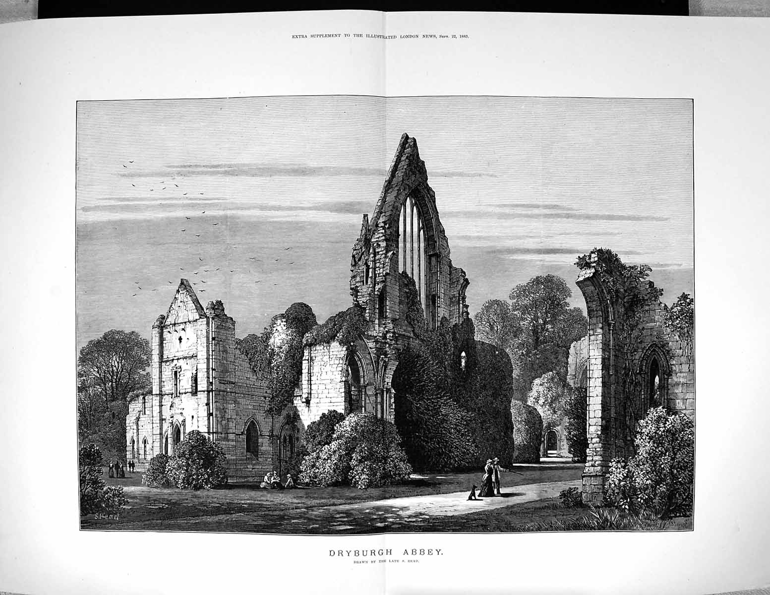 Antique Print 1883 Ruins Dryburgh Abbey England Architecture Read Fine Art