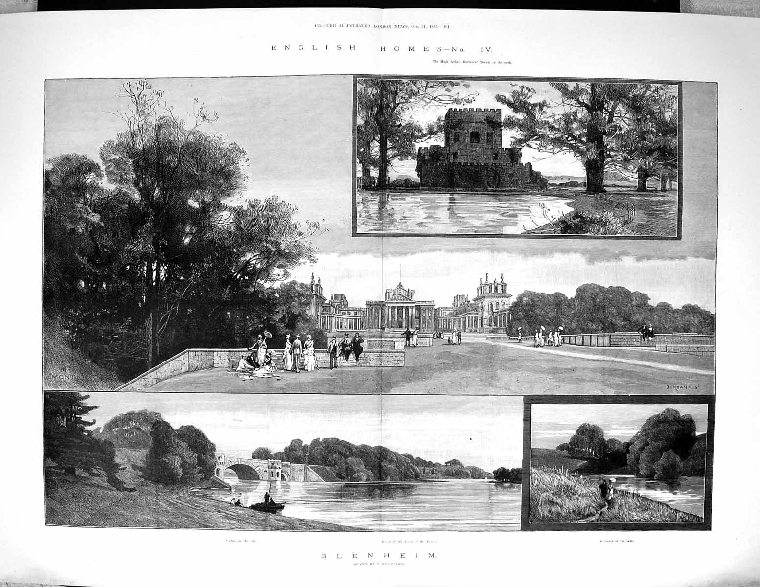Old 1885 Blenheim Palace Lake High Lodge Rochester Tower Architecture 19th