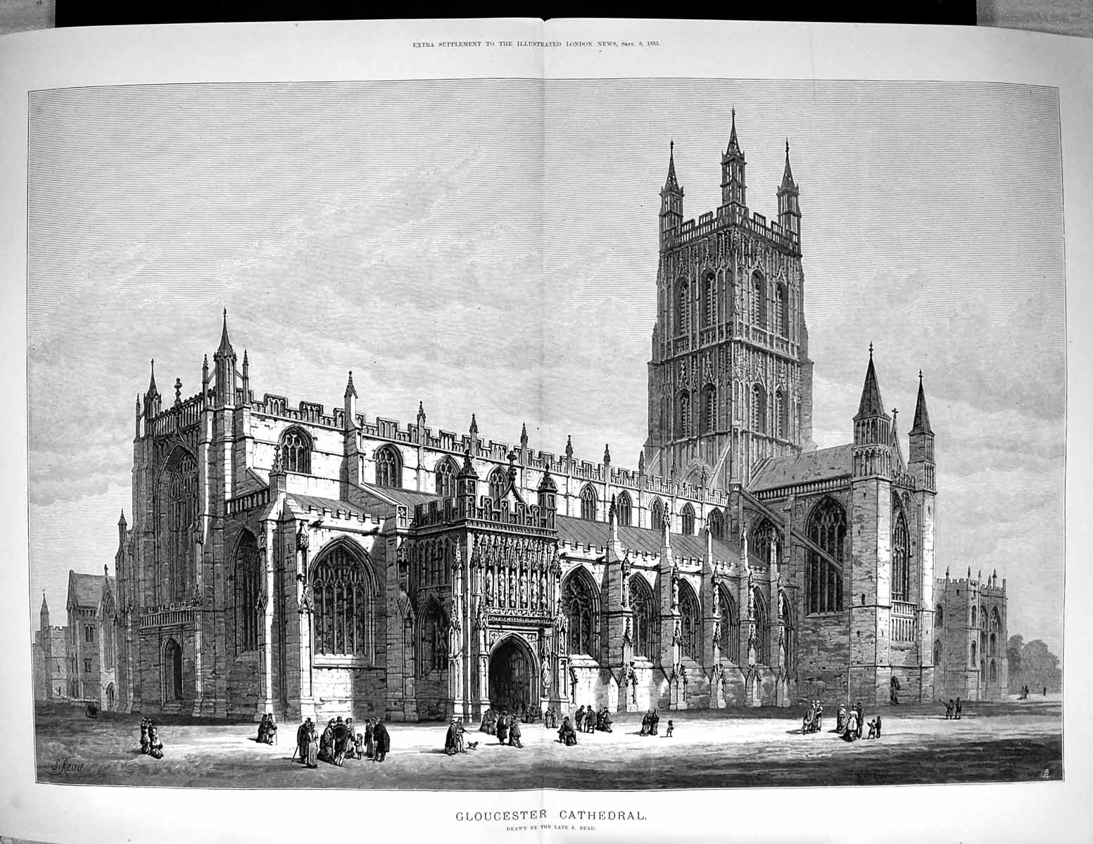 Old 1883 Exterior Gloucester Cathedral England Architecture Fine ArtVictorian