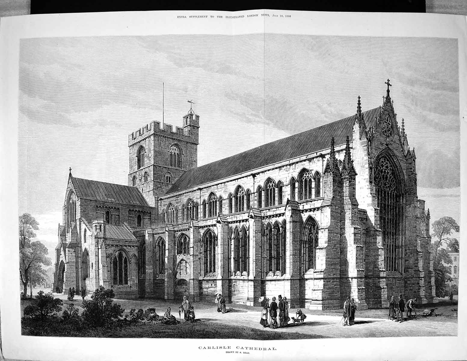 Old Print 1880 Exterior Carlisle Cathedral England Architecture Fine Art 19th
