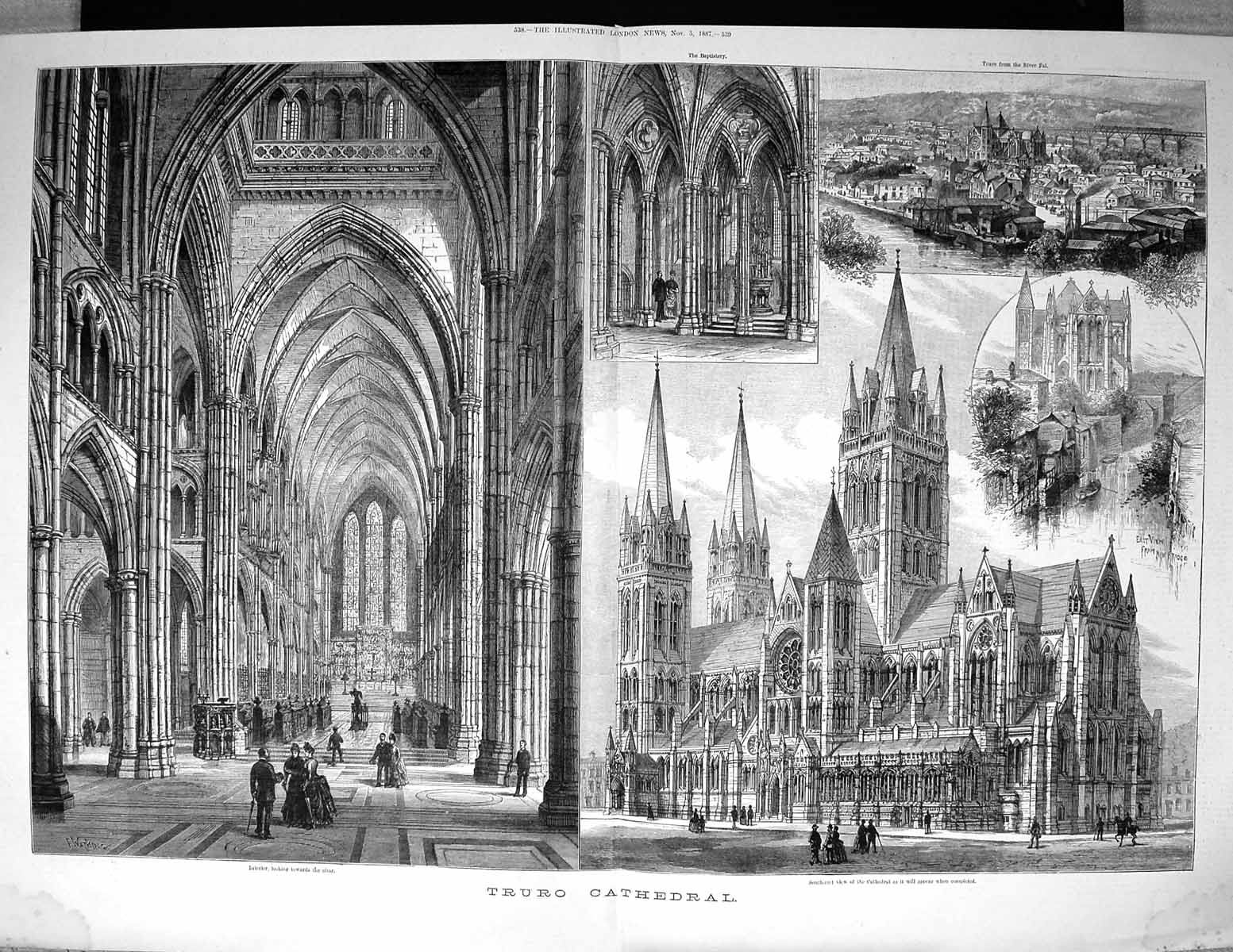 Old 1887 Exterior Truro Cathedral England Architecture River Fal Fine 19th