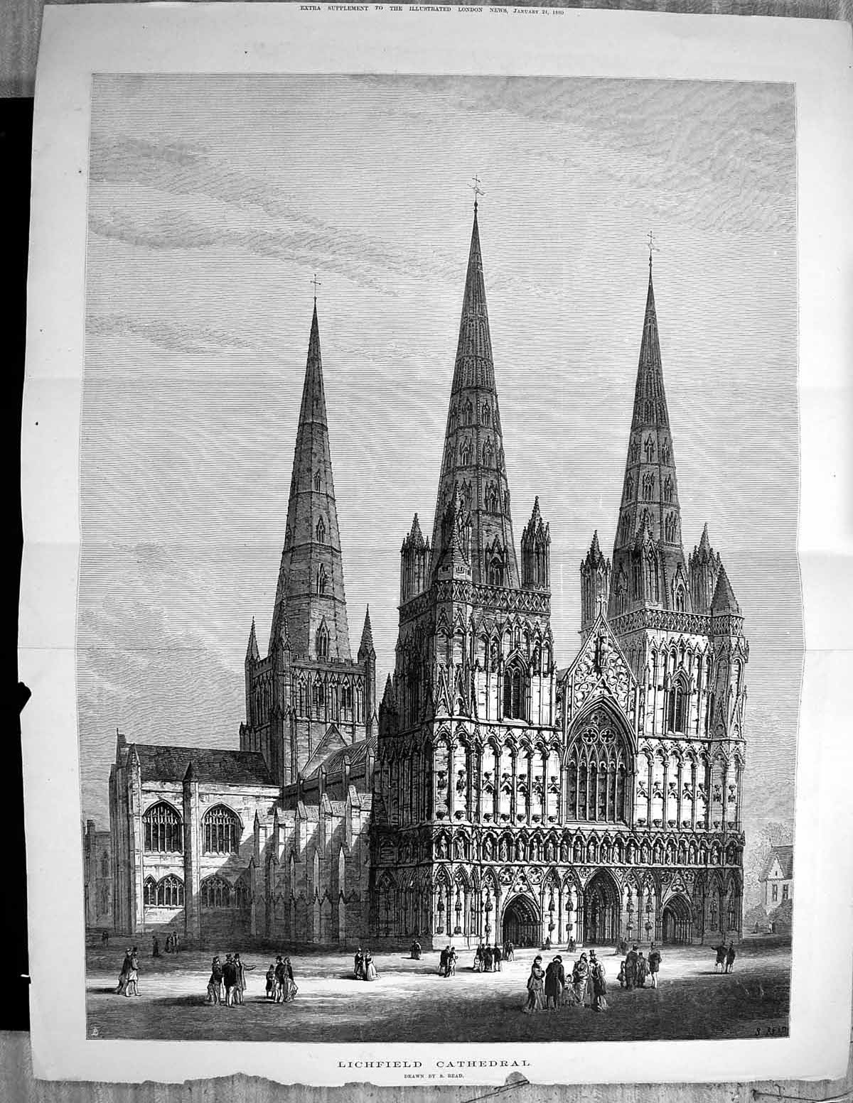 Old *6110 1880 Exterior Lichfield Cathedral England Architecture Read