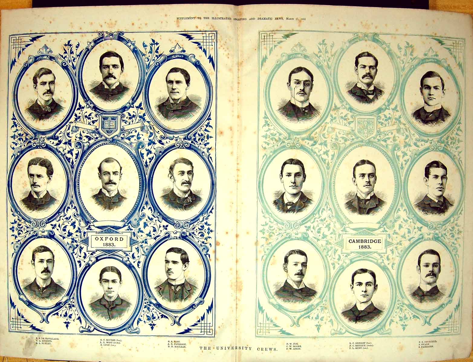 Old 1883 Cambridge Oxford Crew Lyon West Bourne Gridley Meyrick HuntVictorian