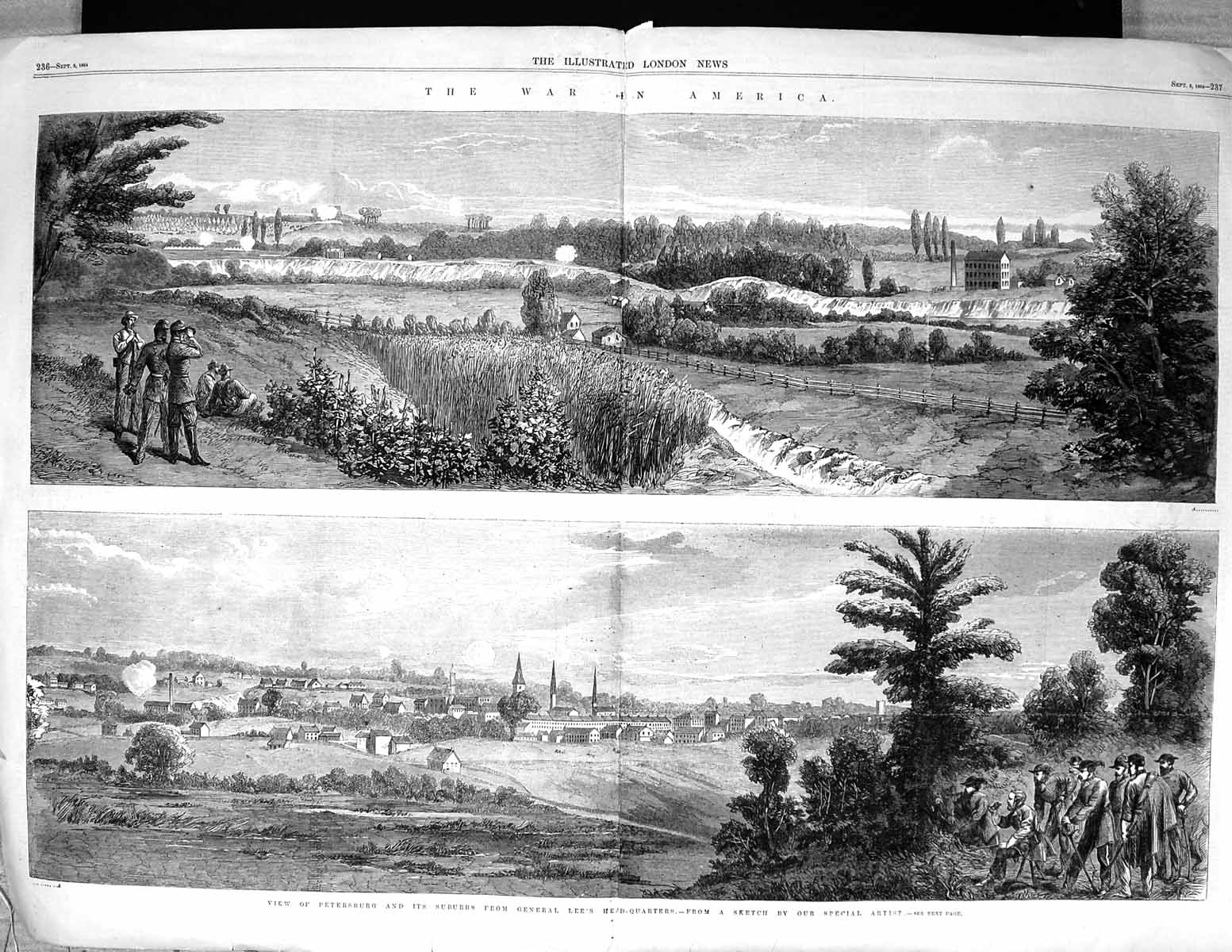 Old 1864 War America View Petersburg Suburbs General Lee Headquarters 19th