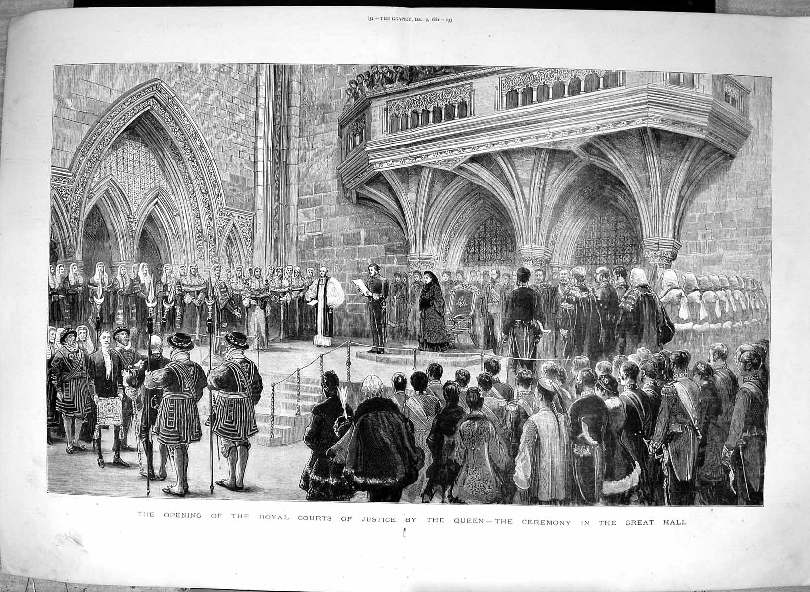 Antique Print 1882 Opening Royal Courts Justice Queen Ceremony Great Hall 19th