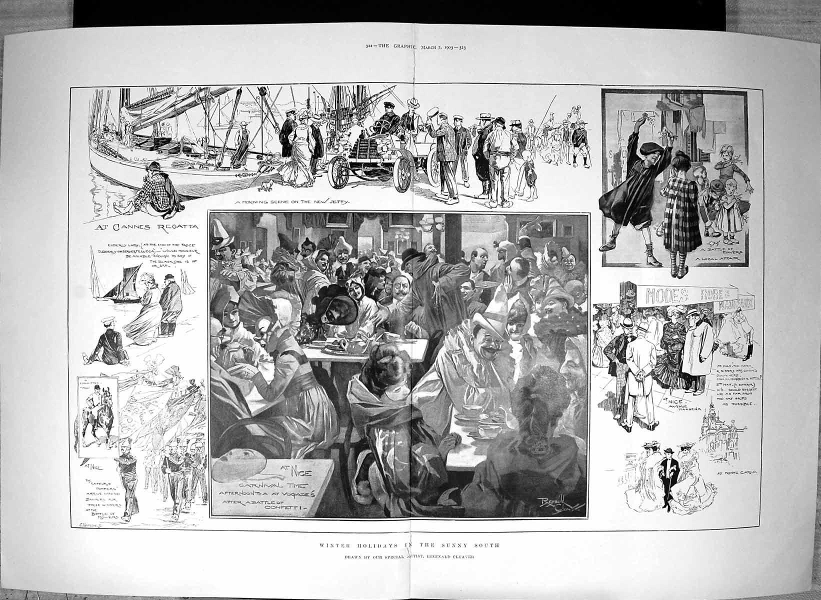 Old Print 1903 Winter Holidays Nice Carnivall France Monte Carlo Cannes 20th