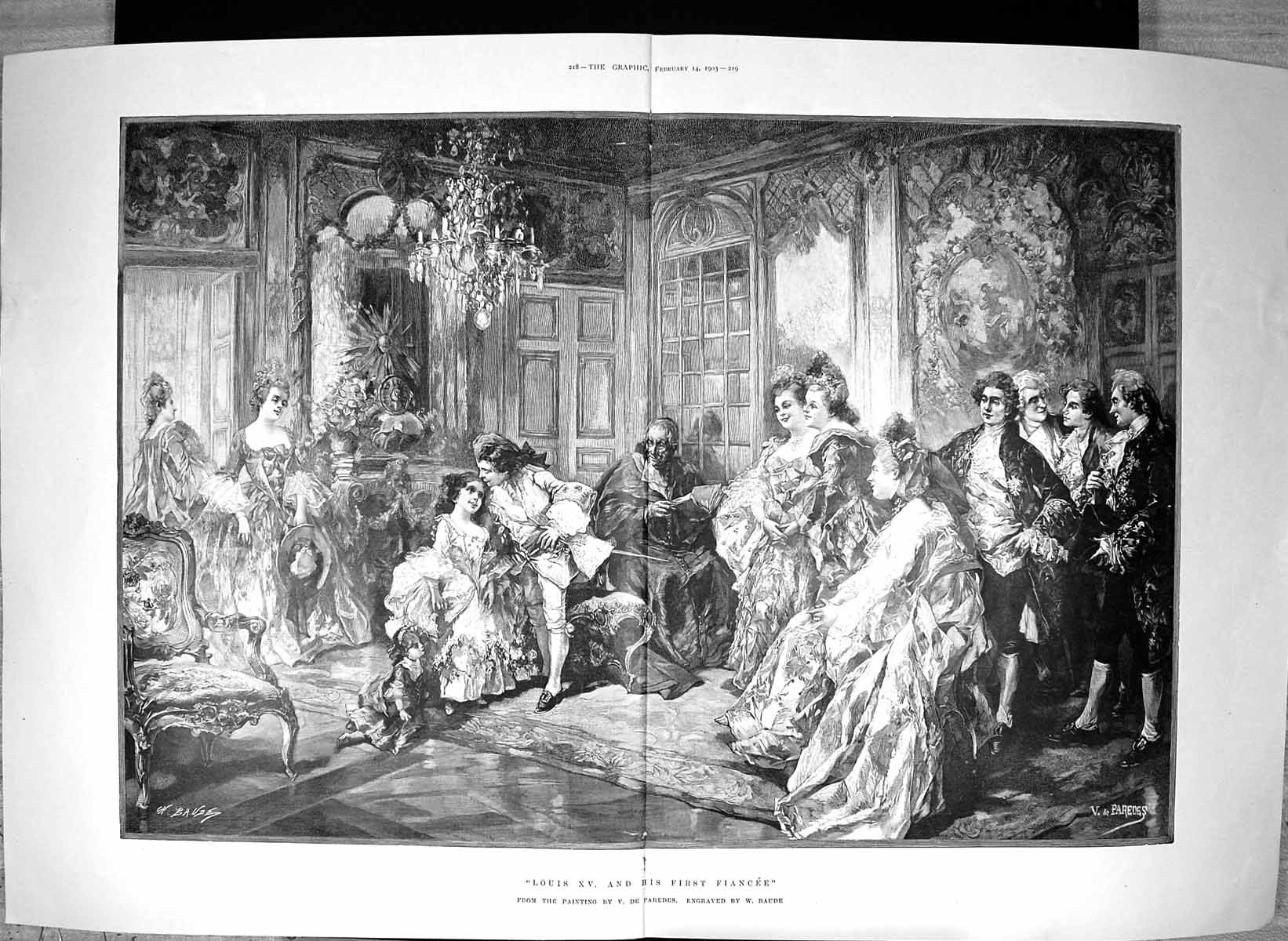 Antique Old Print 1903 Romance Scene Louis Xv First Fiancee Paredes Baude 20th