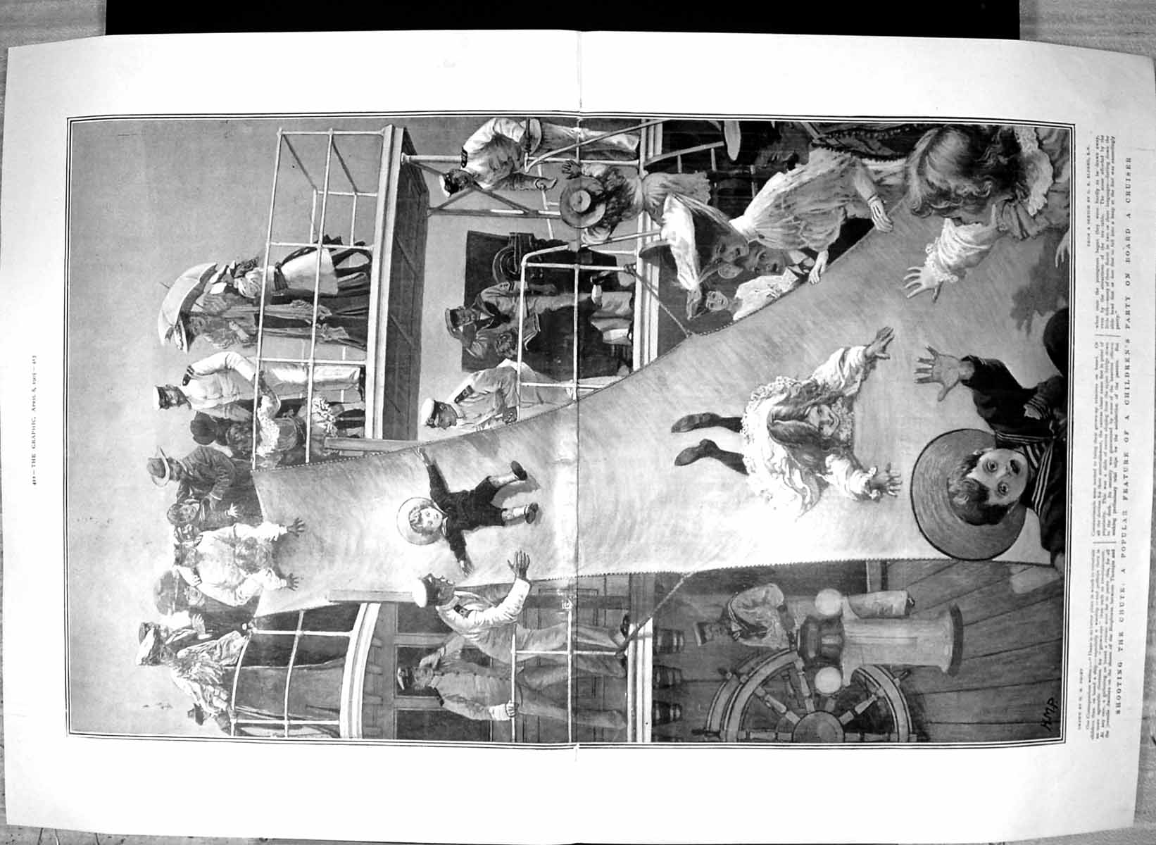 Antique Print 1905 Shooting Chute Children Part Cruiser Ship Eldred Paget 20th