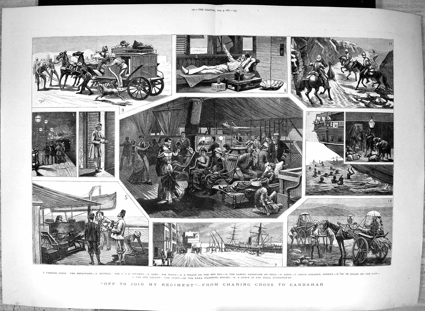 Antique Print 1881 War Sier Ship Charing Cross Candahar Aden Bombay Mails 19th