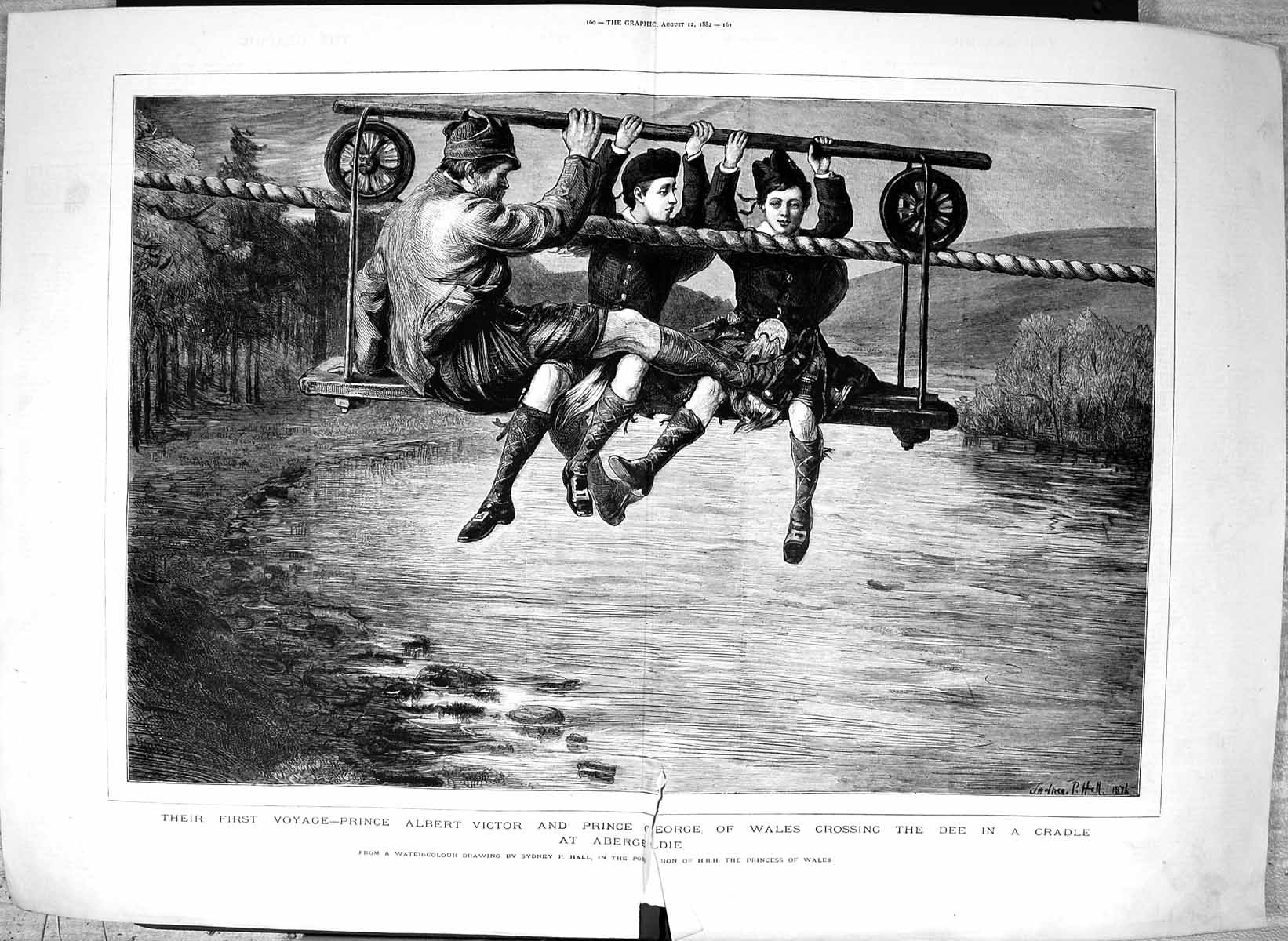 Antique Print 1882 Prince Albert Victor George Wales River Dee Abergeldie 19th