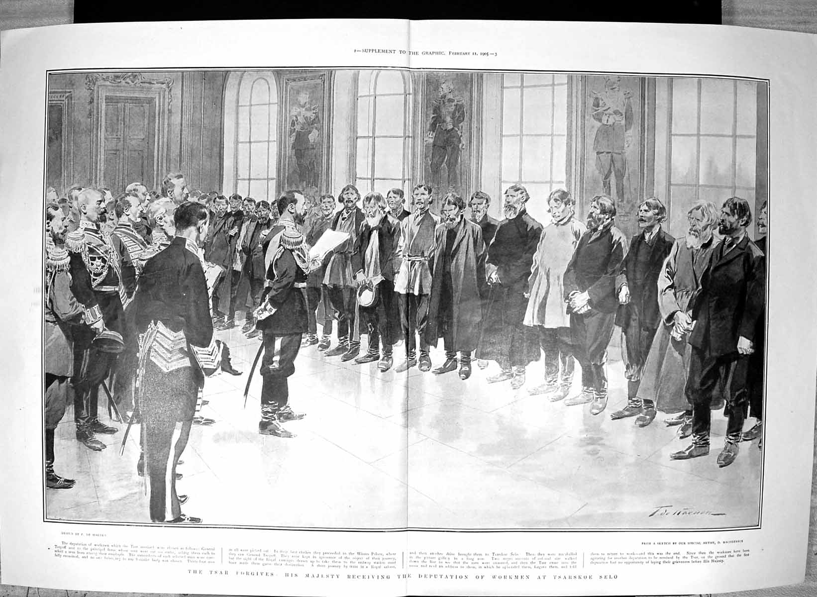 Antique Print 1905 King England Receiving Deputation Workmen Tsarskoe Selo