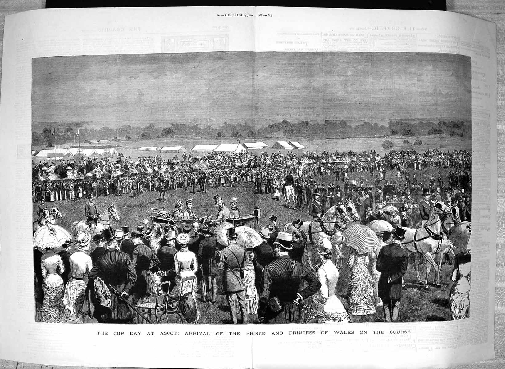 Old Antique Print 1882 Ascot Horse Racing Prince Wales Sport Spectators 19th