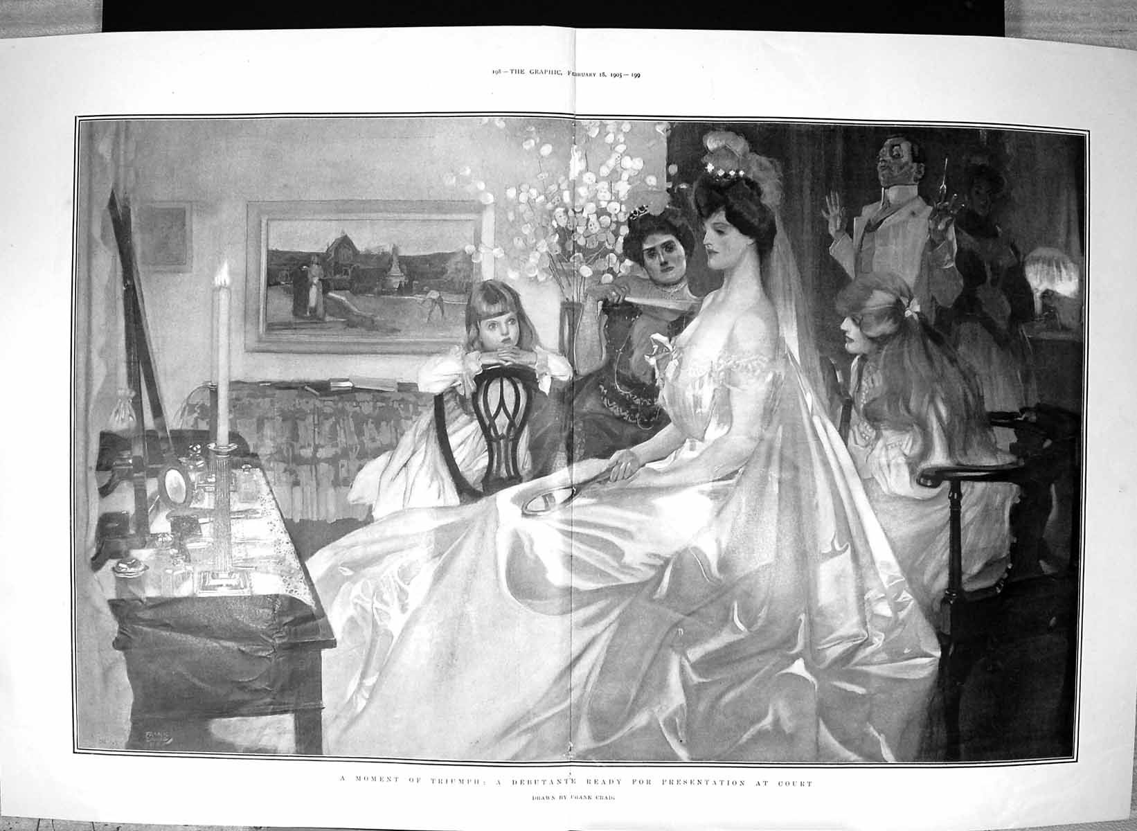 Antique Old Print 1905 Ladies Debutante Ready Presentation Court Frank Craig