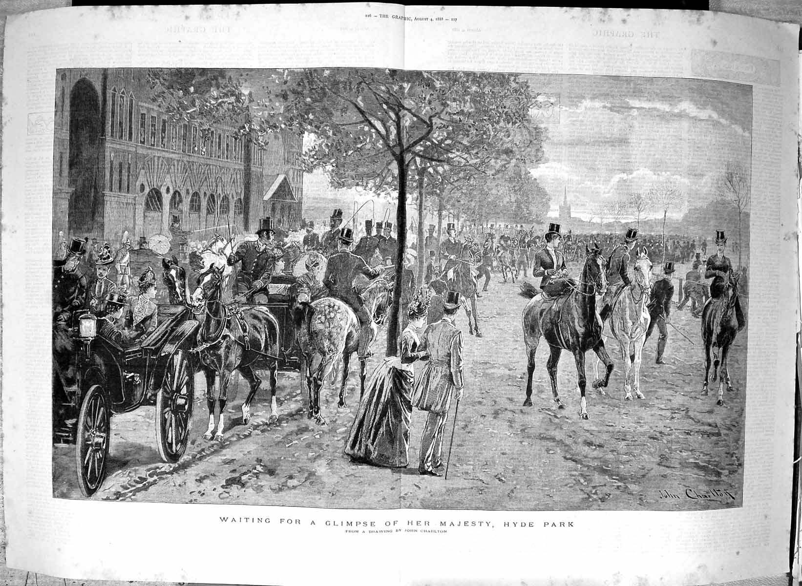 Old Antique Print 1888 Spectators Waiting Queen England Hyde Park London 19th
