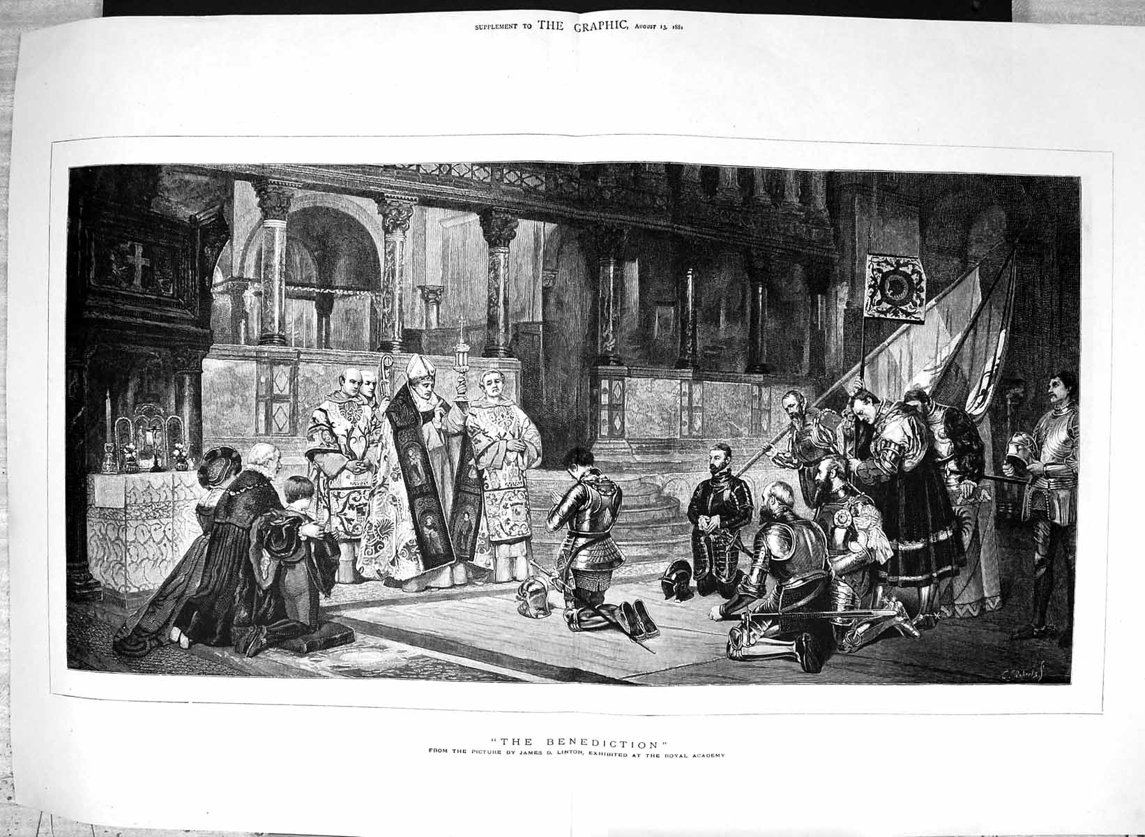 Original Old Antique Print 1881 Benediction Pope Religion James Linton 19th