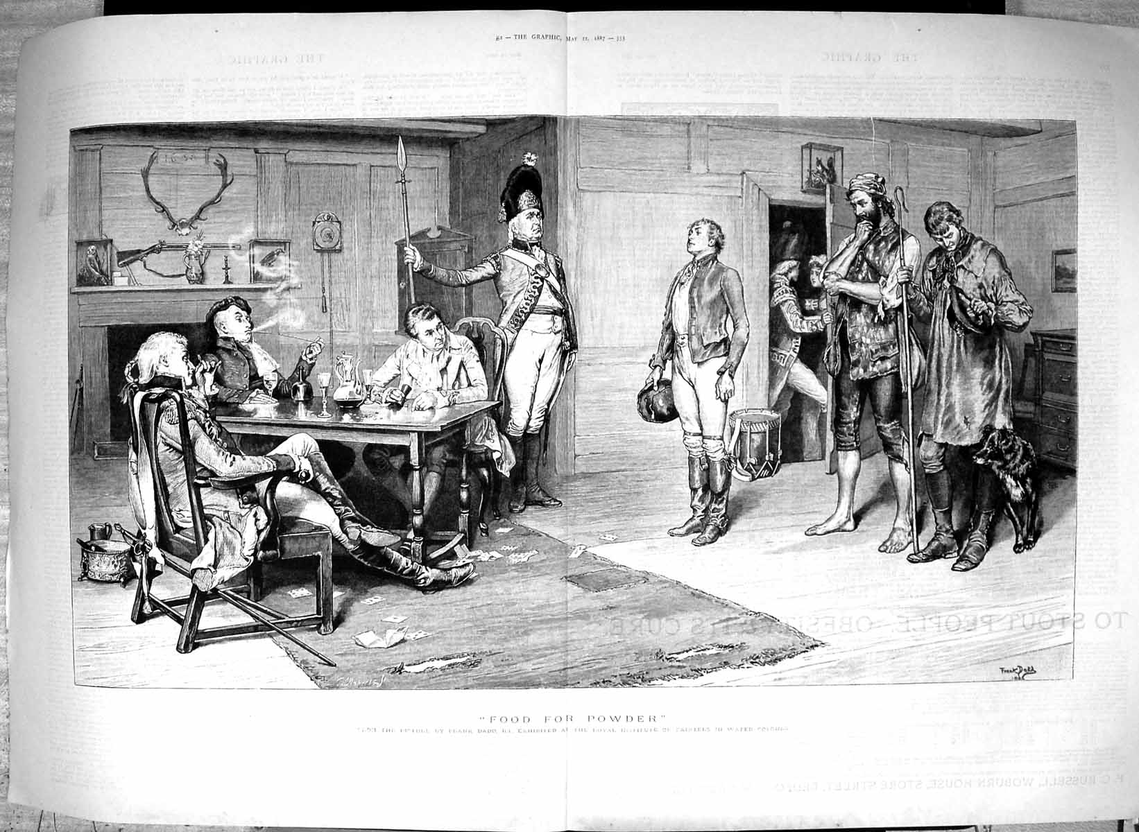 Original Old Antique Print 1887 Food Power Men Meeting Dinner Table Frank Dadd