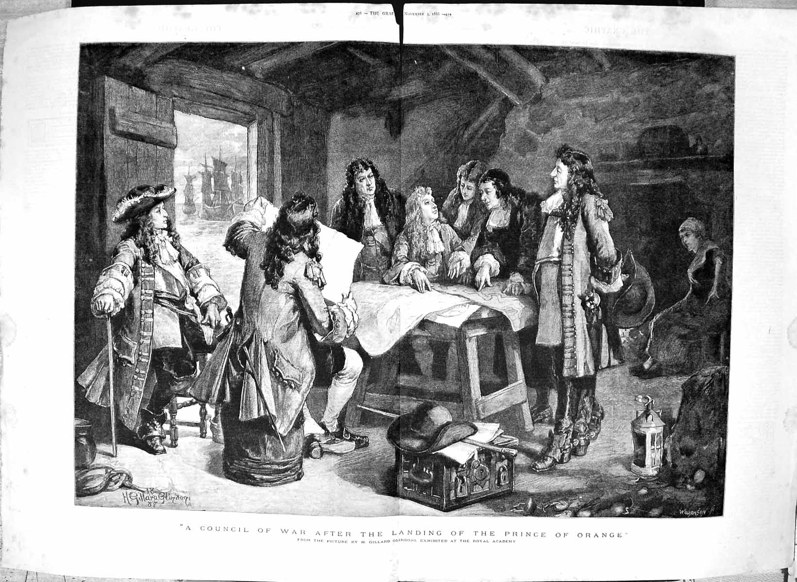 Antique Old Print 1888 Council War Landing Prince Orange Gillard Glindoni 19th