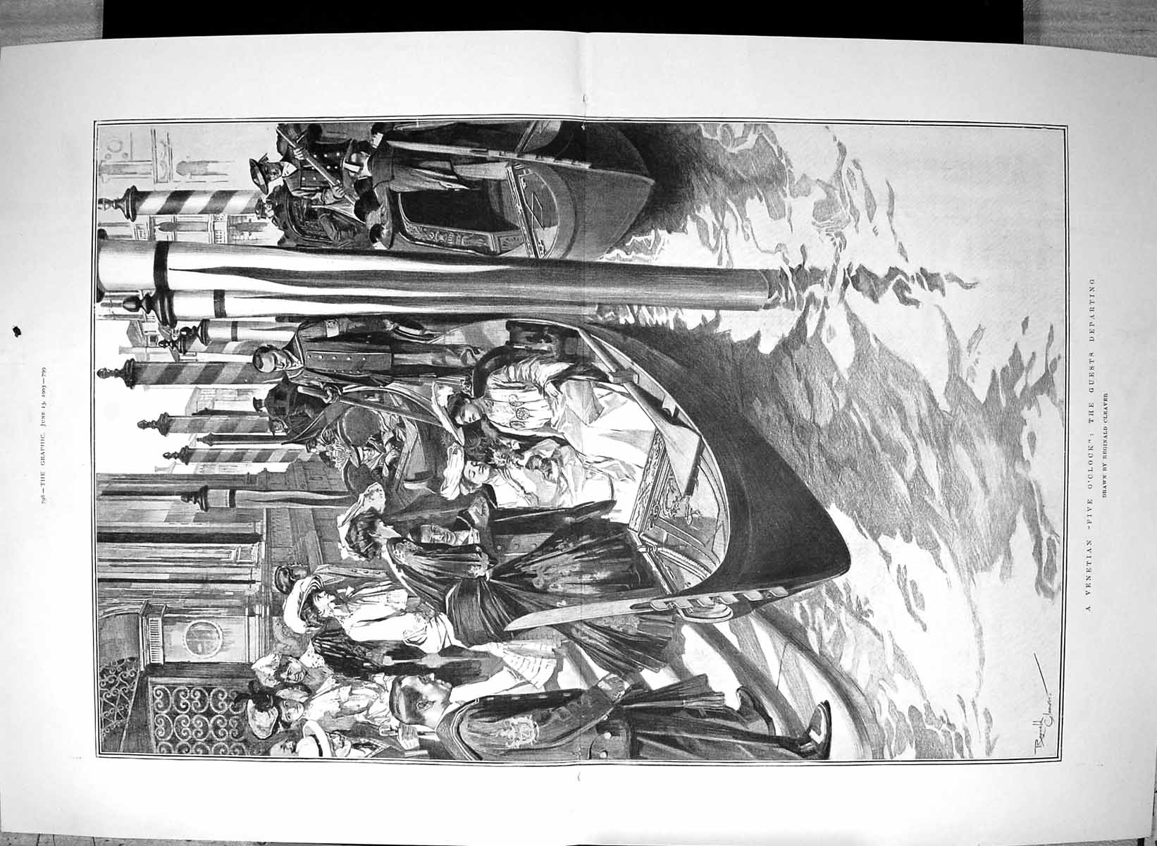 Antique Old Print 1903 Venetian Gondola Venice Italy Ladies Reginald Cleaver