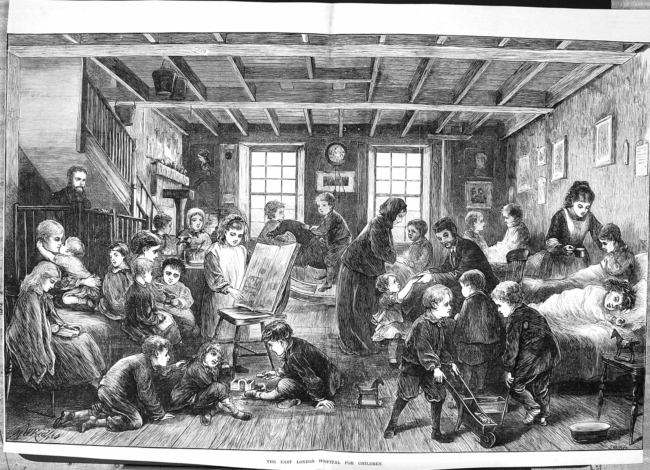 Old Print Damaged 1872 East London Hospital Children Ward Beds Children 19th