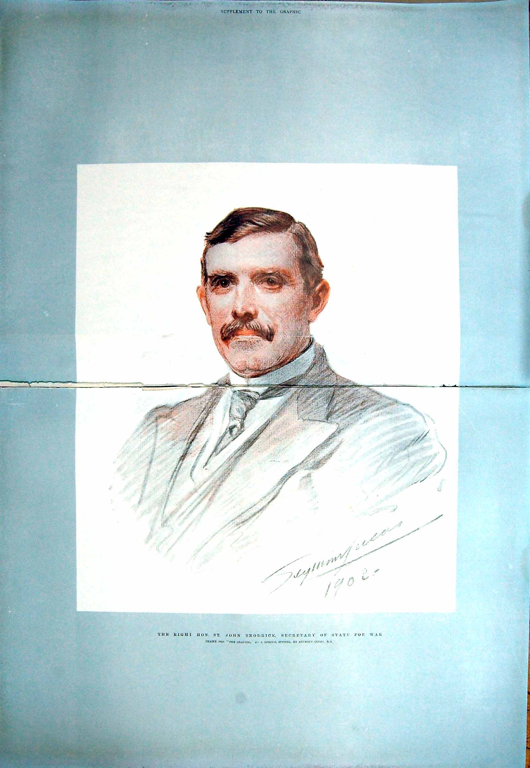 Antique Old Print Damaged 1902 Portrait John Brodrick Secretary State War 20th