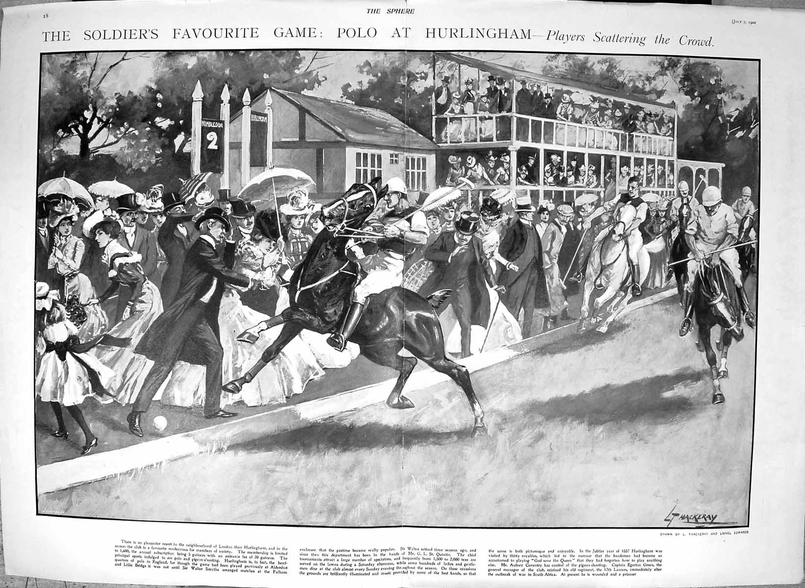 Original Old Antique Print 1900 Siers Polo Sport Hurlingham Horses Spectators