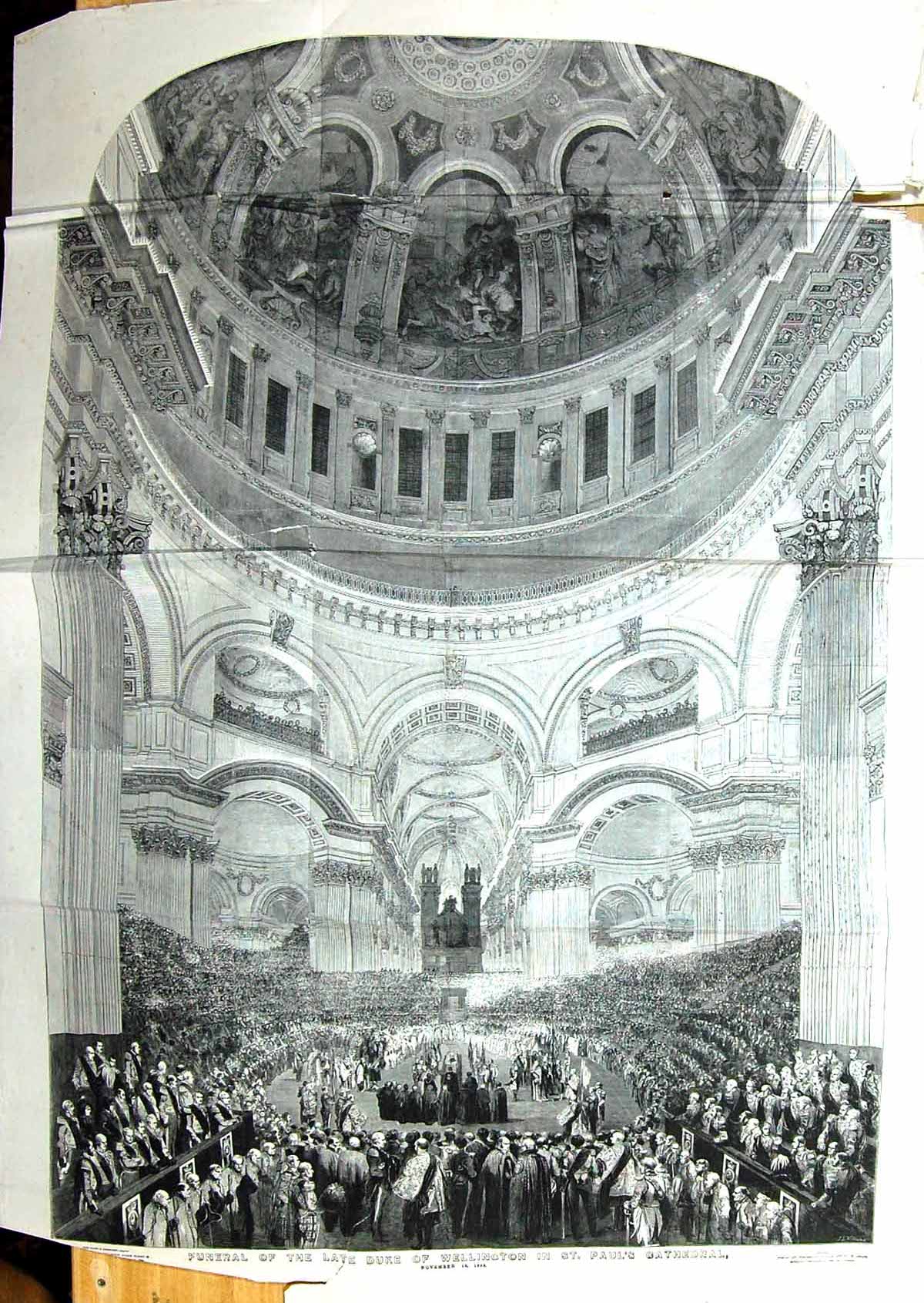 Old Damaged Large Rare 1852 Funeral Duke Wellington Paul'S Cathedral Victorian