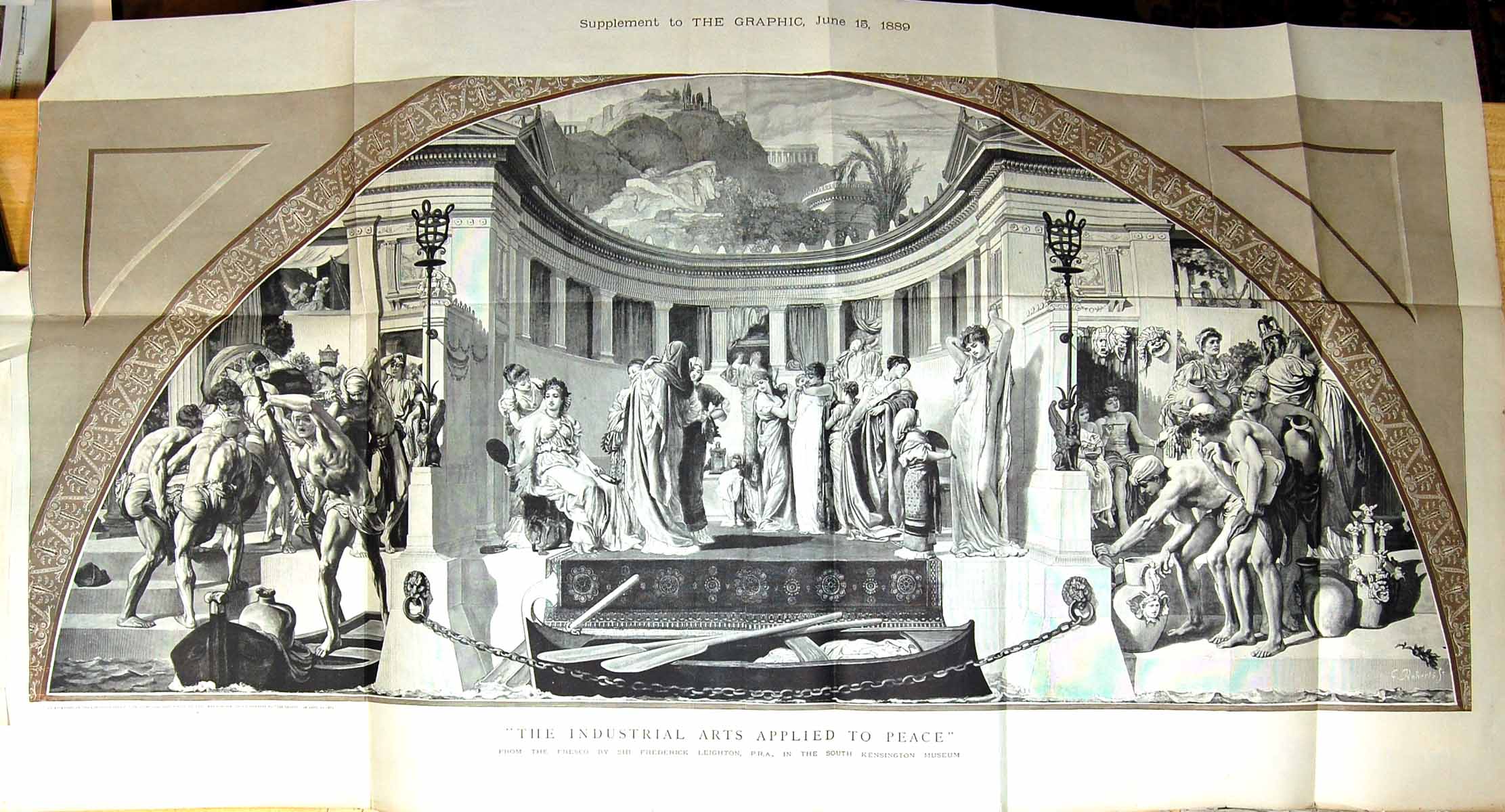 Old Print Large Rare 1889 Industrial Arts Applied To Peace Leighton Roman 19th
