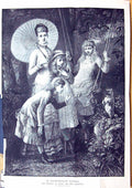 Antique Print Large Rare 1881 Princess Wales Daughters Sandringham Gardens 19th