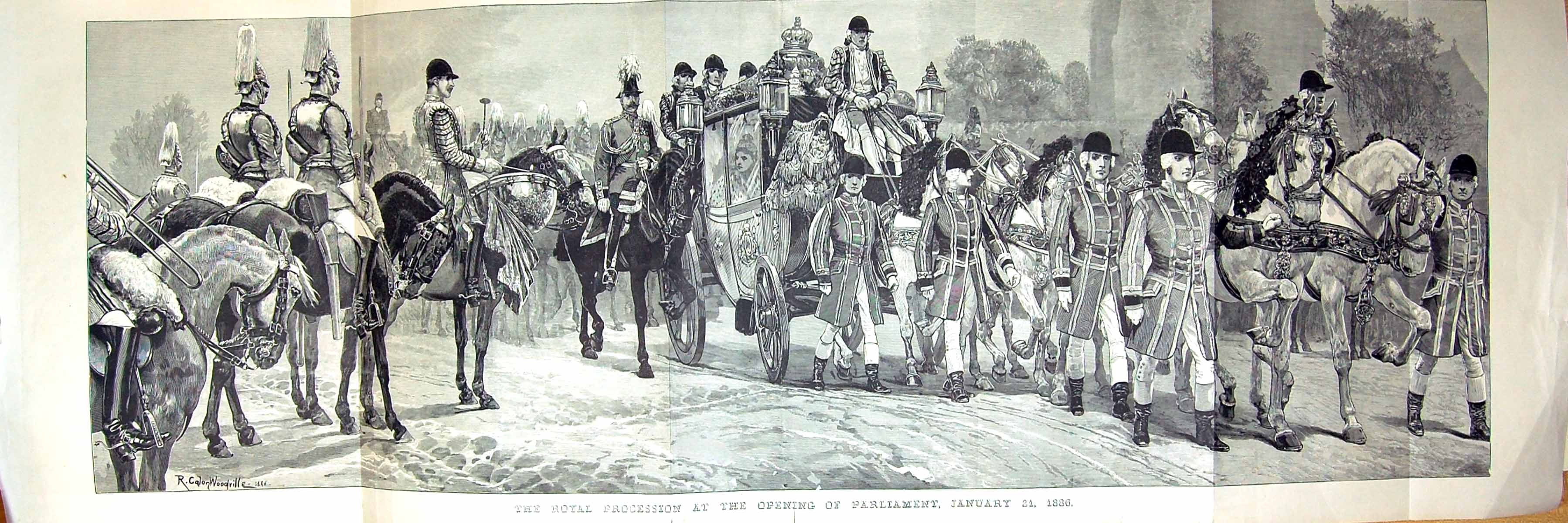 Antique Old Print Large Rare 1886 Royal Procession Opening Parliament London