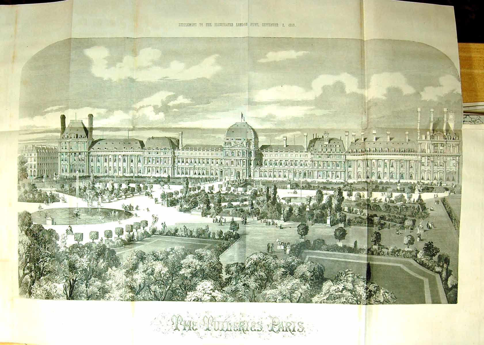 Old Large Rare 1859 View Tuileries Paris France Architecture Building Victorian