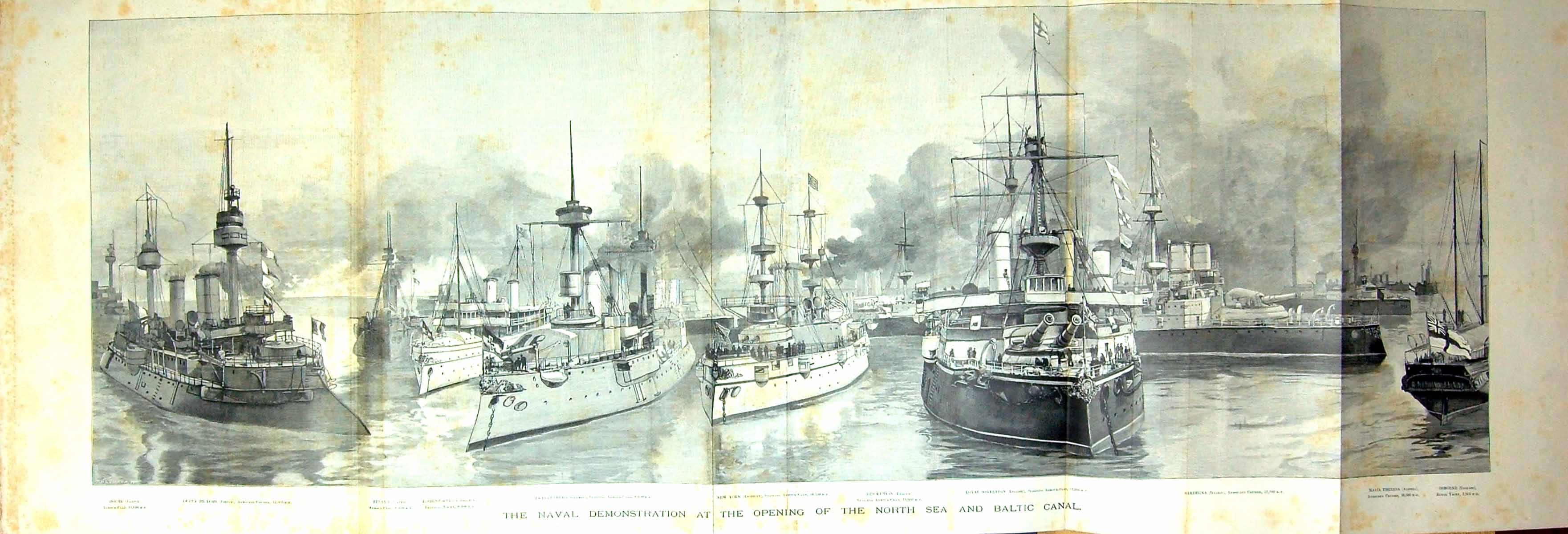 Old Large Rare 1895 Navy War Ships Baltic Canal Brandenburg Sovereign Victorian