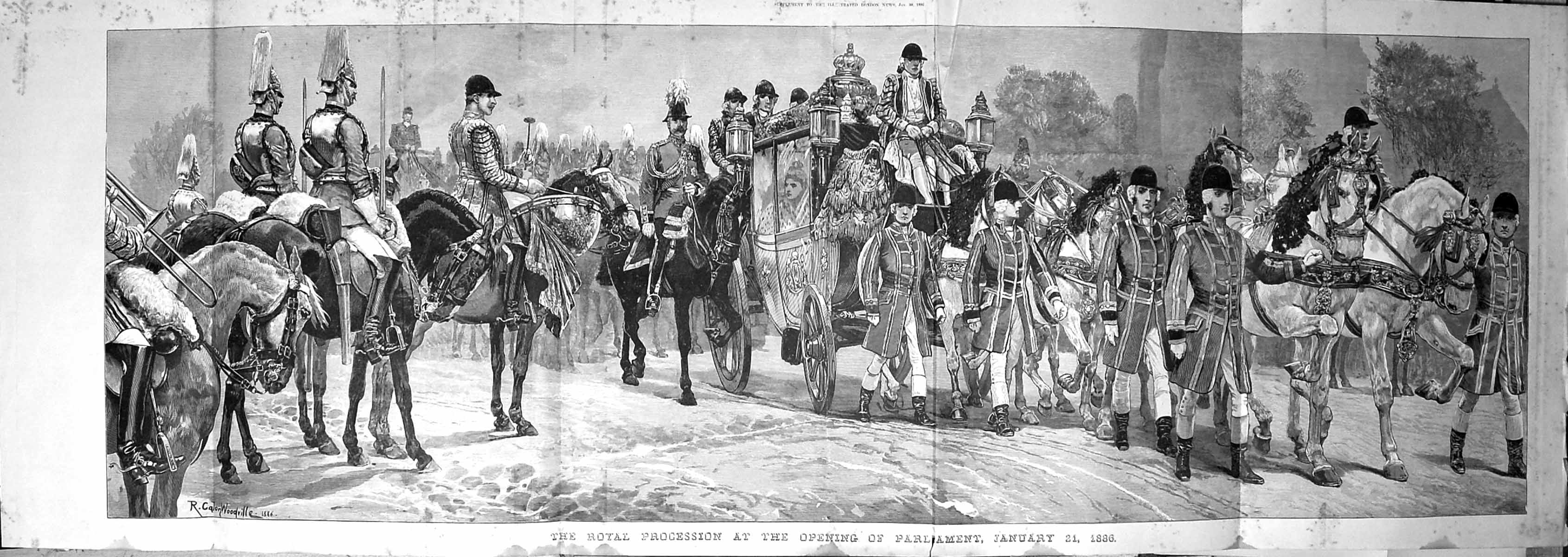 Old Large Rare 1886 Royal Procession Opening Parliament Horses Coach Victorian