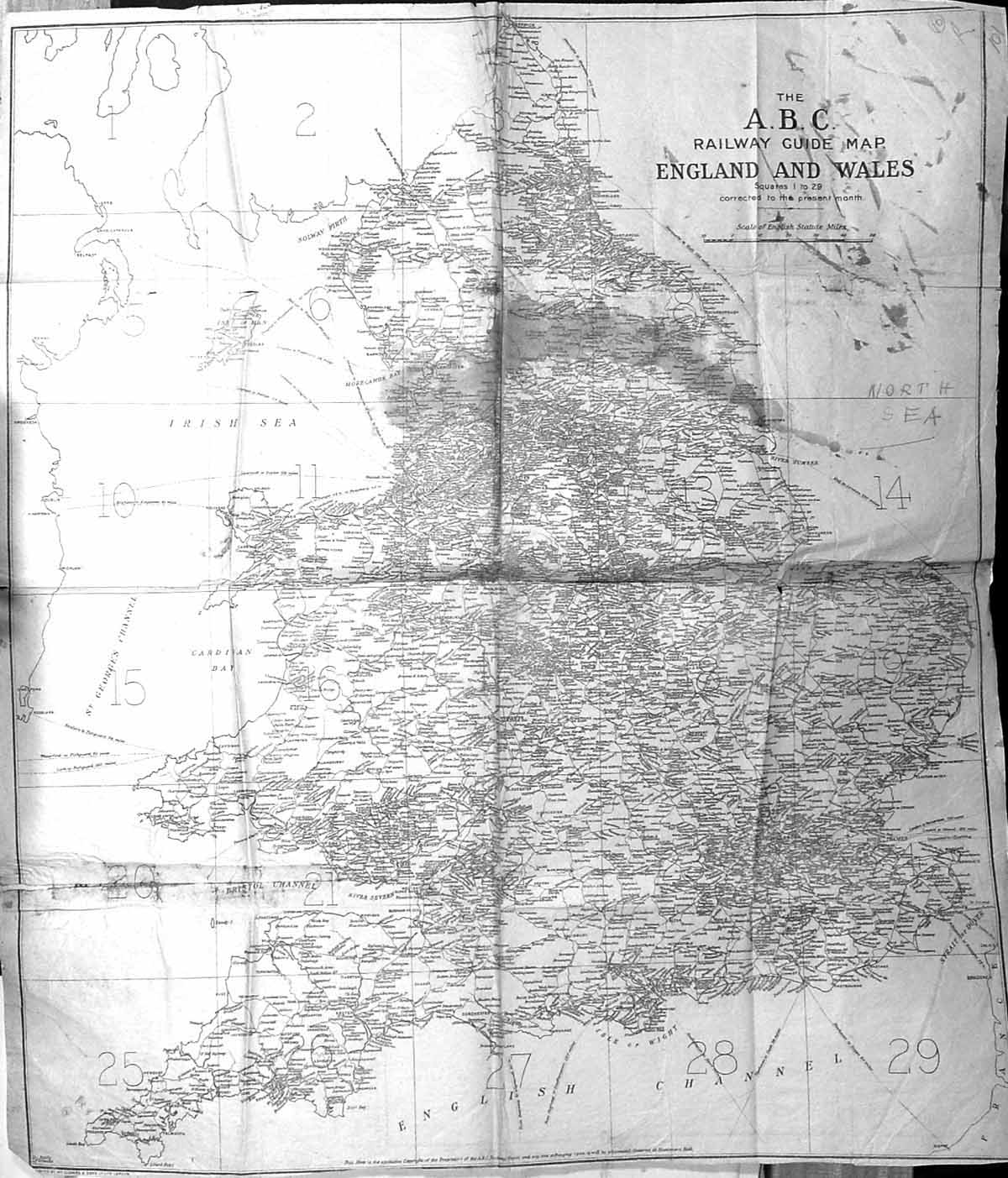 Antique Print Large Rare Damaged Transport Railway Guide Map England Wales