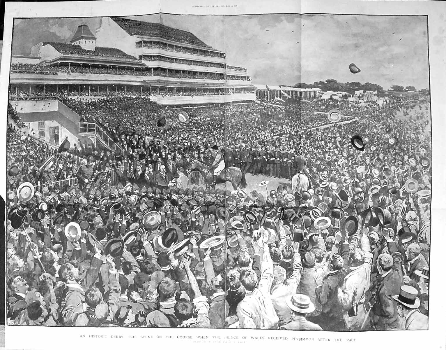 Antique Old Print Large Rare 1896 Derby Horse Racing Prince Wales Persimmon