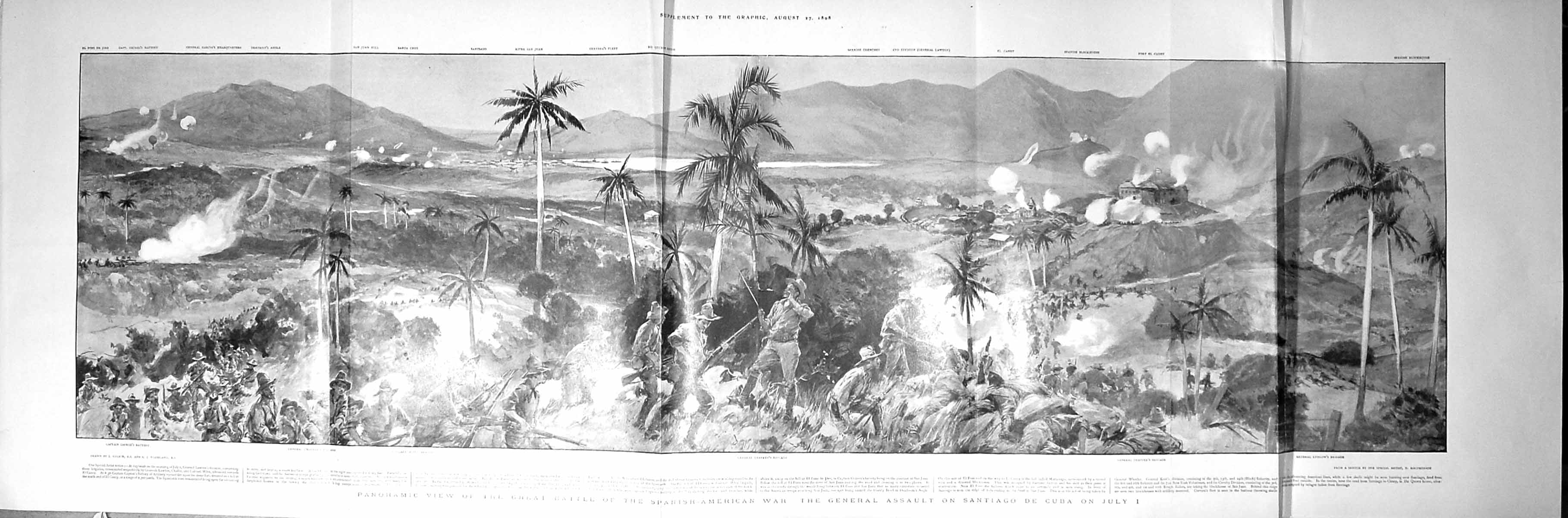 Old Print Large Rare 1898 War Santiago Cuba Chaffer Ludlow Miles Chaffer 19th