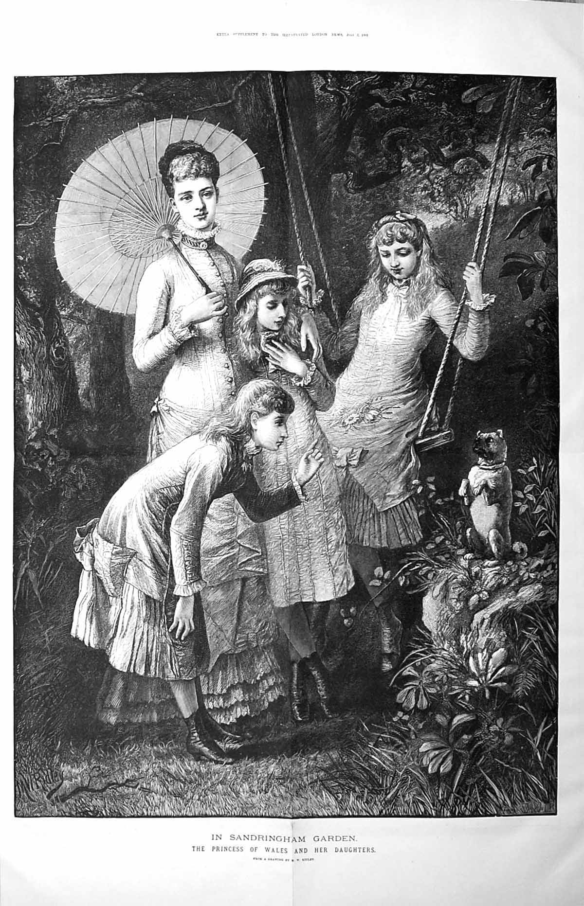 Old *6130 Large Rare 1881 Princess Wales Daughters Sandringham Garden