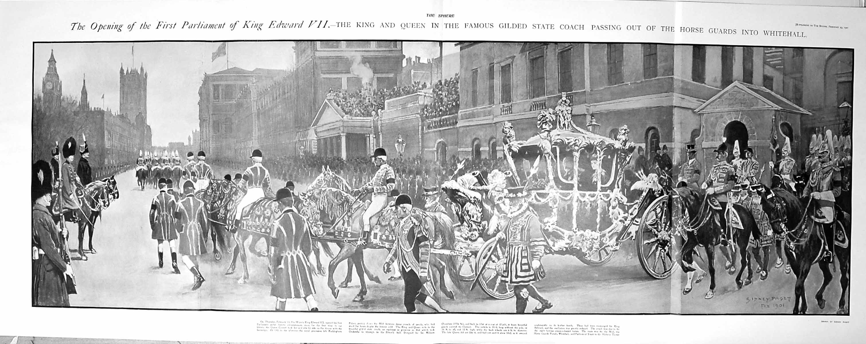 Old Large Rare 1901 Parliament King Edward Coach Horse Guards Whiteha Victorian