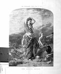 Antique Old Print Large Rare Poole 1859 Rustic Toilet Mother Children Washing