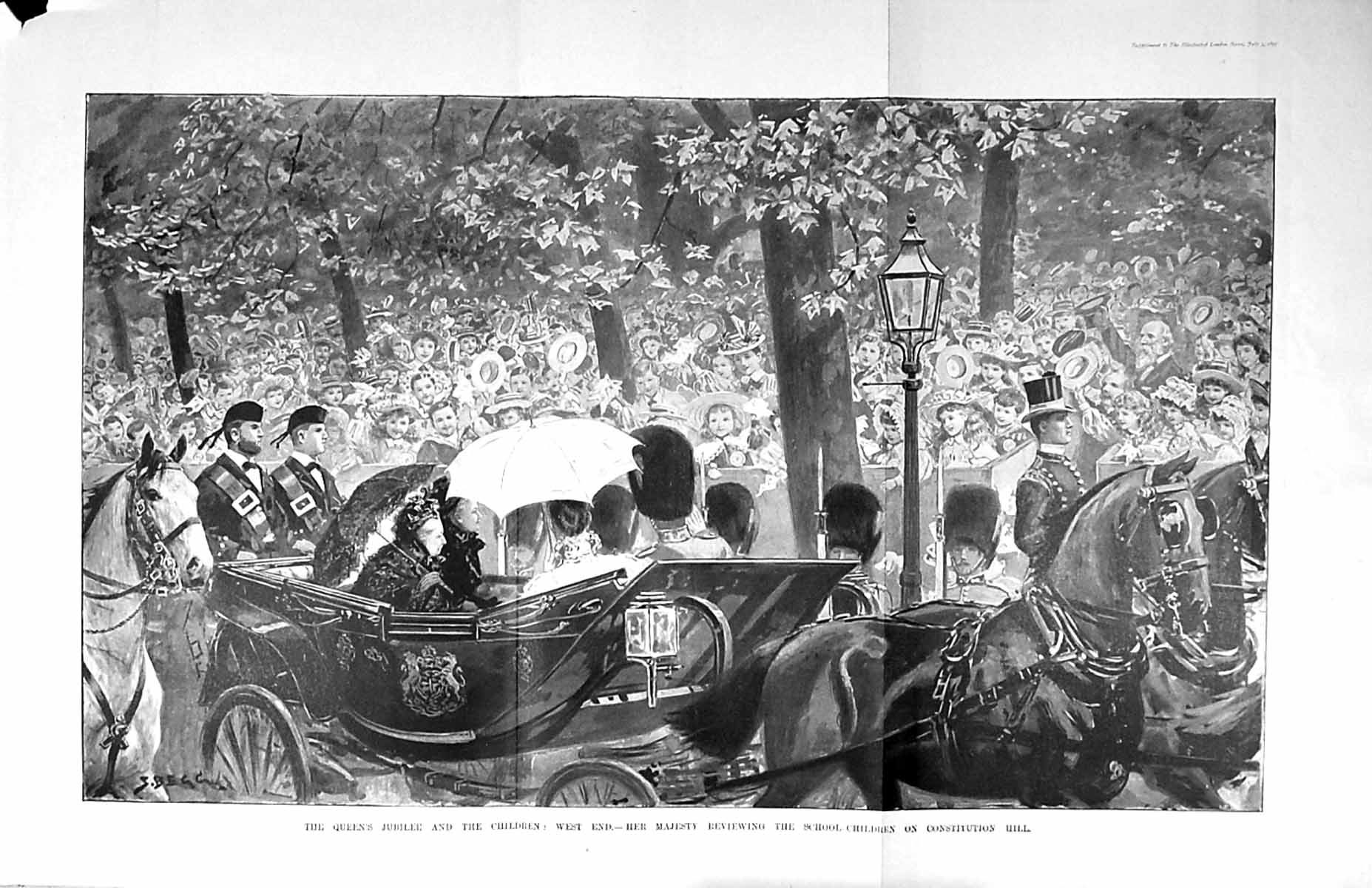 Old Print Large Rare 1897 Queen Jubilee School Children Constitution Hill 19th