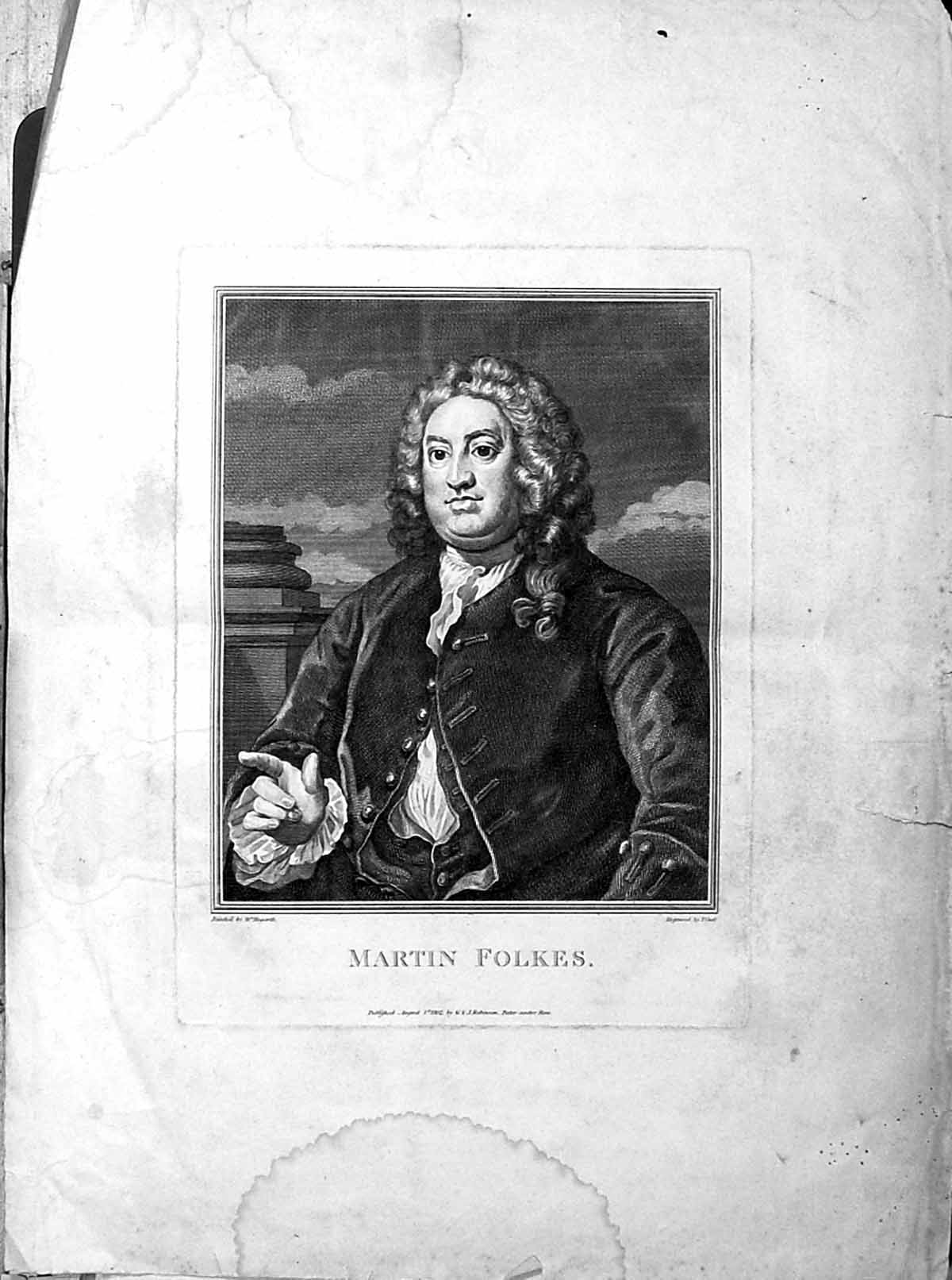 Antique Print Large Rare 1802 Portrait Martin Folkes Hogarth Cook Engraving