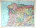 Antique Old Print Large Rare Map North West Spain Portugal Madrid Oporto Vigo