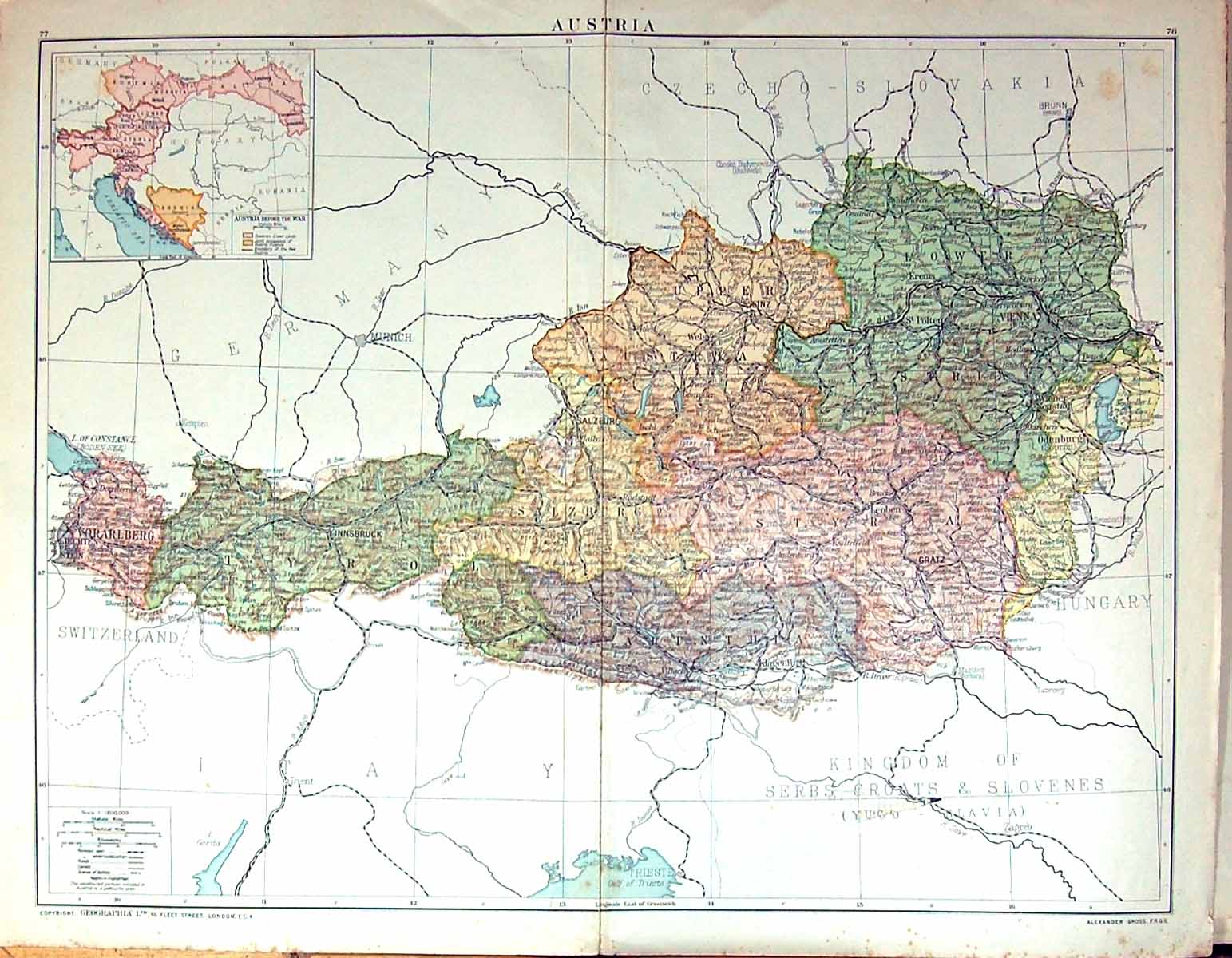 Antique Print Large Rare Damaged Map Austria Salzburg Gratz Vienna Odenburg
