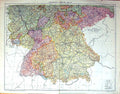 Antique Old Print Large Rare Map South West Germany Wurzburg Munich Frankfurt