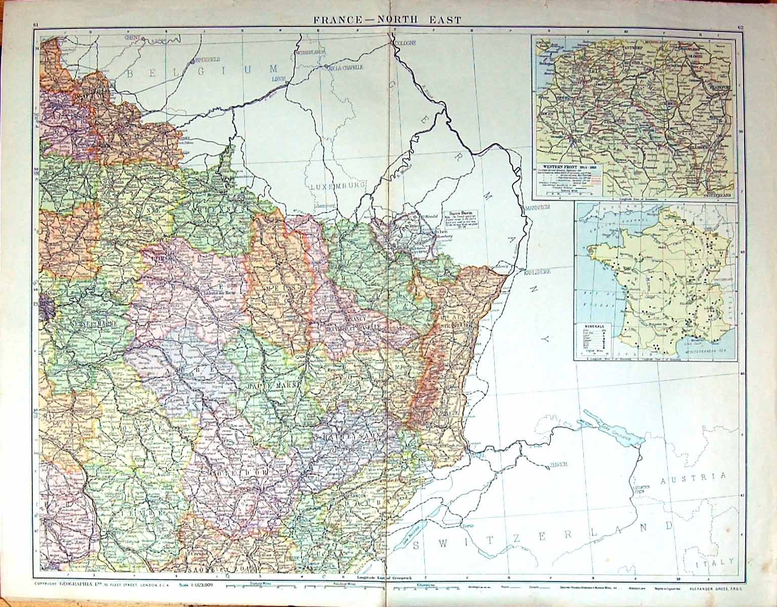 Antique Old Print Large Rare Map North East France Troyes Mulhouse Strasbourg