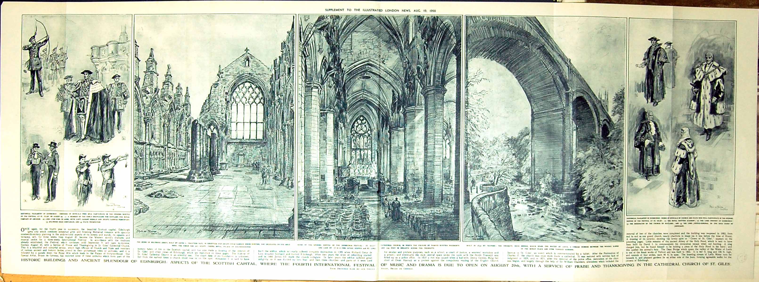 Old Large 1950 Edinburgh Castle Chapel Knights Thistle Cathedral St. 20th