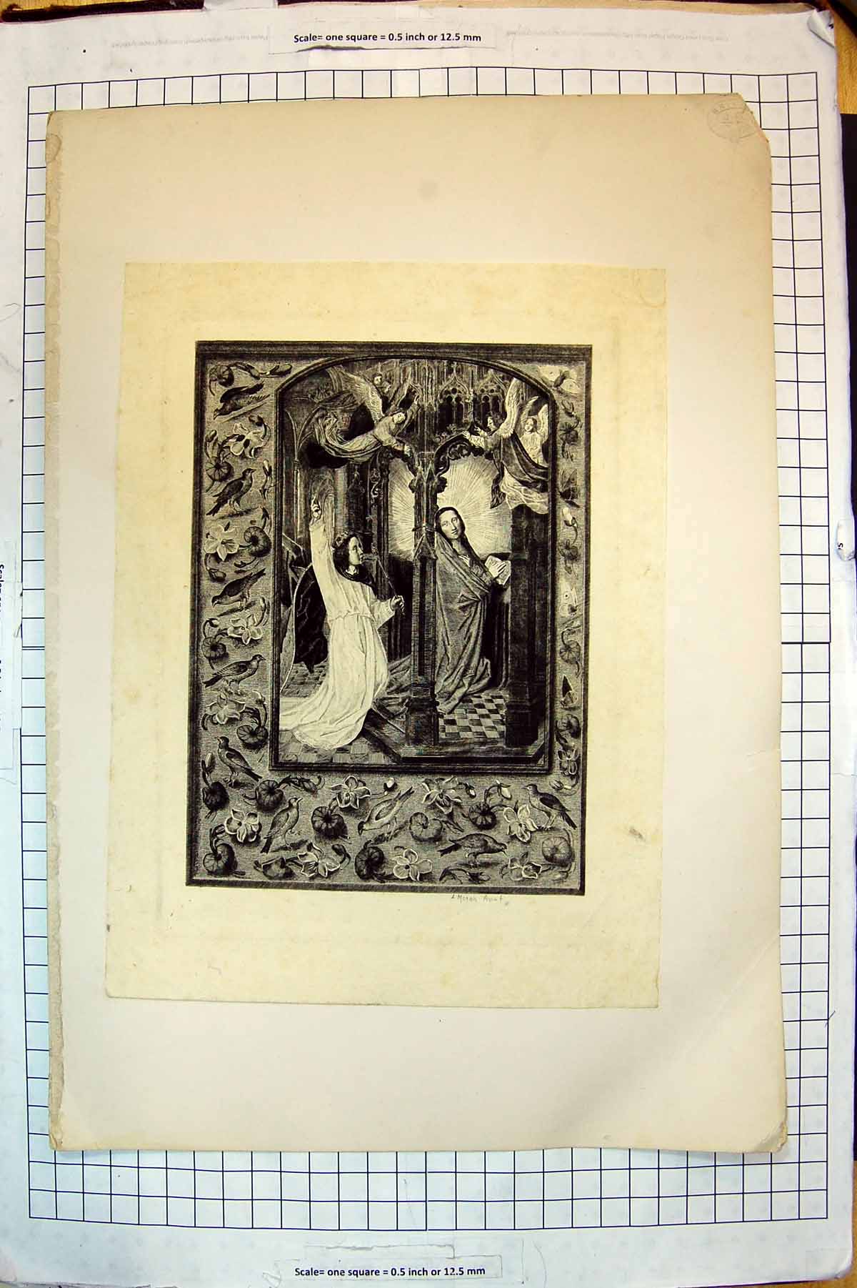 Original Old Antique Print Religion Scene Church Jesus Christ Praying