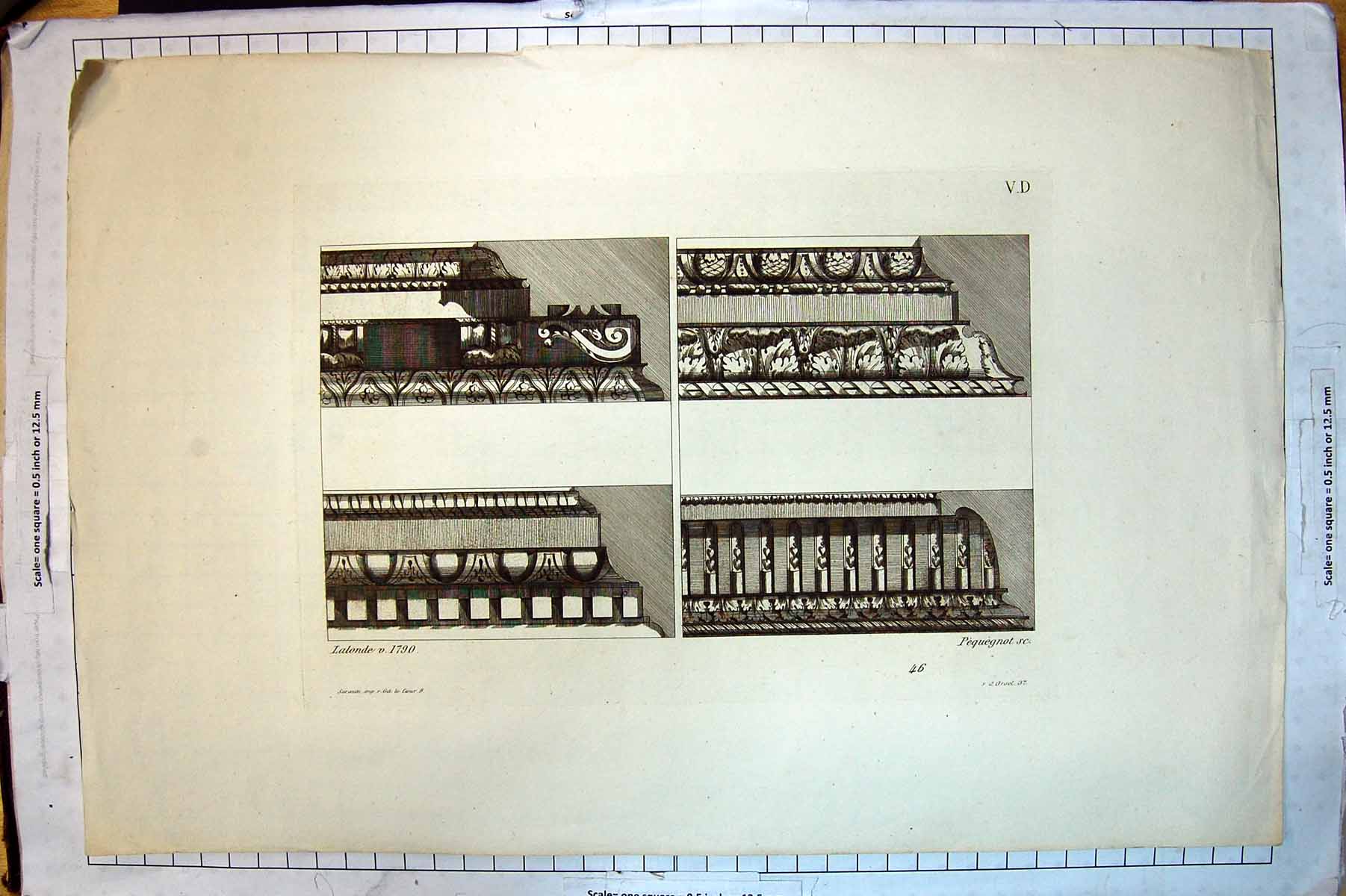 Original Old Antique Print Decoration Paterns Shapes Peguegnot Lalonde